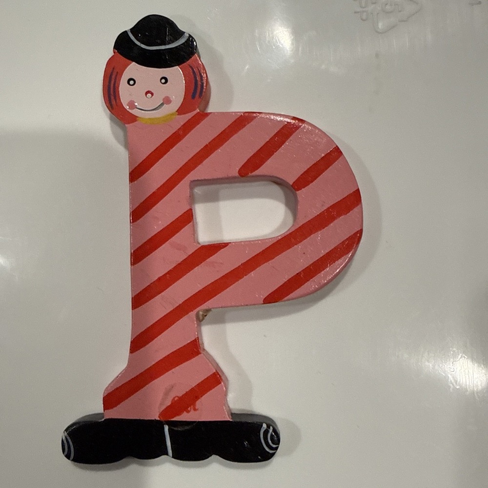 Vtg Sevi Clown Child Kids Alphabet‎ Wooden Letter P Personalized Decor Pink